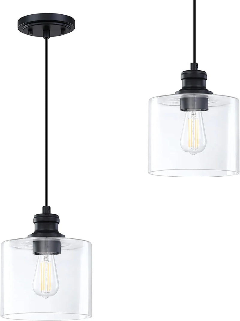 Doraimy Lighting Single Vintage Hanging Pendant Lighting Oil Rubbed Bronze Finish 6.5 Inches Modern Clear Blown Glass Shade Classic for Farmhouse Entryway Dining Room Kitchen Island Foyer Home & Garden > Lighting > Lighting Fixtures Doraimy Lighting 6.5" Black 2 Pack  