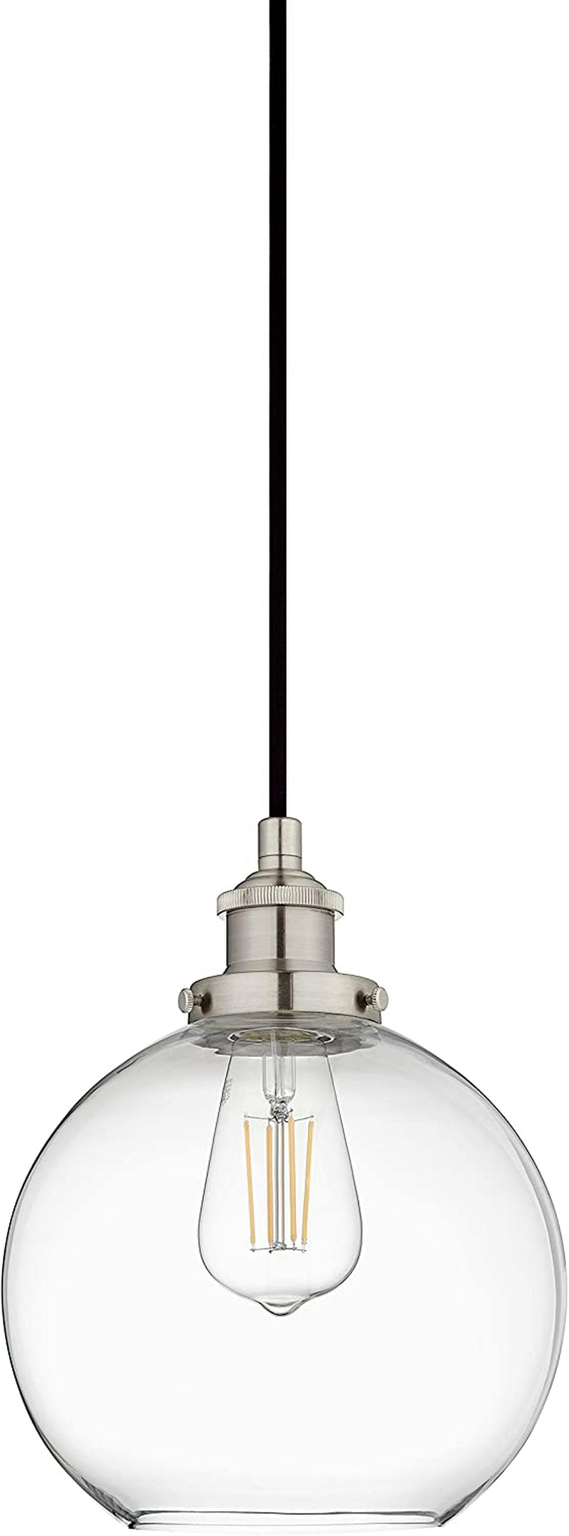 Linea Di Liara Primo Large Black and Gold Glass Globe Pendant Light Fixture Farmhouse Pendant Lighting for Kitchen Island Mid Century Modern Ceiling Light Clear Glass Shade, UL Listed Home & Garden > Lighting > Lighting Fixtures Linea di Liara Brushed Nickel Clear Glass 