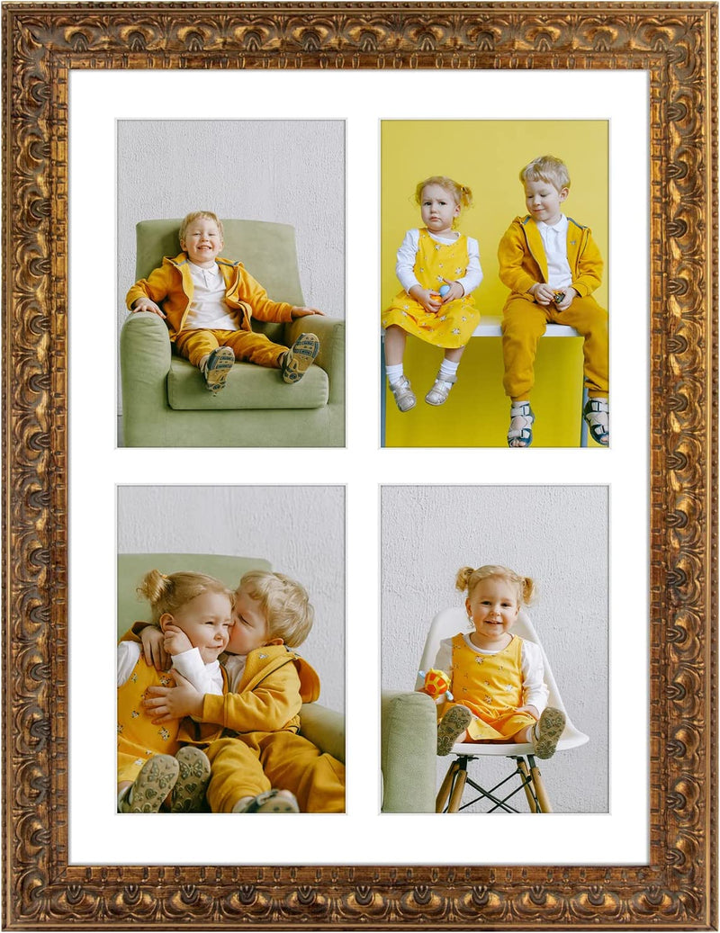 Golden State Art, 12X16 Collage Picture Frame - White Mat for 4-5X7 Photos - Real Glass - Landscape/Portrait Wall Display - Home Decor - Gift for Families, Students, Friends - Black Trim Gold Home & Garden > Decor > Picture Frames Golden State Art Ornate Bronze Four 5x7 Openings 