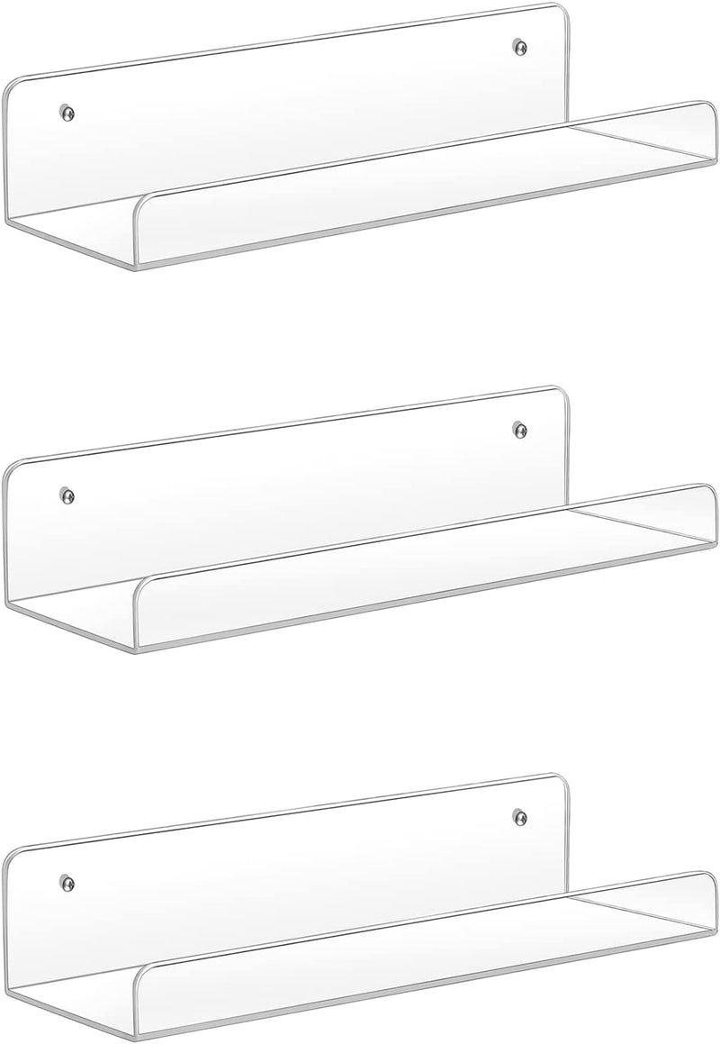 Sooyee Acrylic Shelves,6 Pack 15 Inch Floating Wall Mounted Shelves, Funko Pop Display Case,Invisible Kids Book Shelf,Picture Ledge Shelf Decor Accents ,5MM Thick Bathroom Shelves,4.77" Wide,Clear Furniture > Shelving > Wall Shelves & Ledges Sooyee 3 Pack  