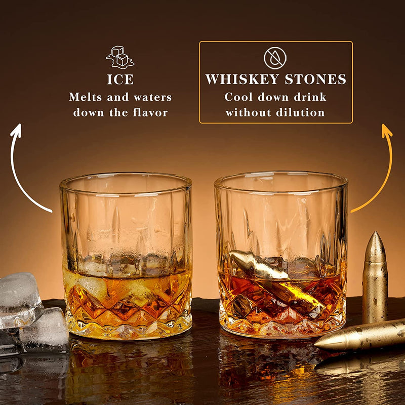 Gifts for Men Dad Husband, Christmas Stocking Stuffers Gifts, Stainless Steel Whiskey Glasses and Whiskey Stones Set Birthday for Him Boyfriend, Cool Burbon Scotch Cocktail Set Gifts