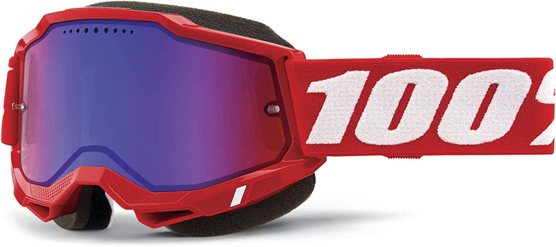 100% Accuri 2 Snowmobile Anti-Fog Goggles - Powersport Racing Protective Eyewear Sporting Goods > Outdoor Recreation > Cycling > Cycling Apparel & Accessories 100% Red Mirror Red/Blue Lens 