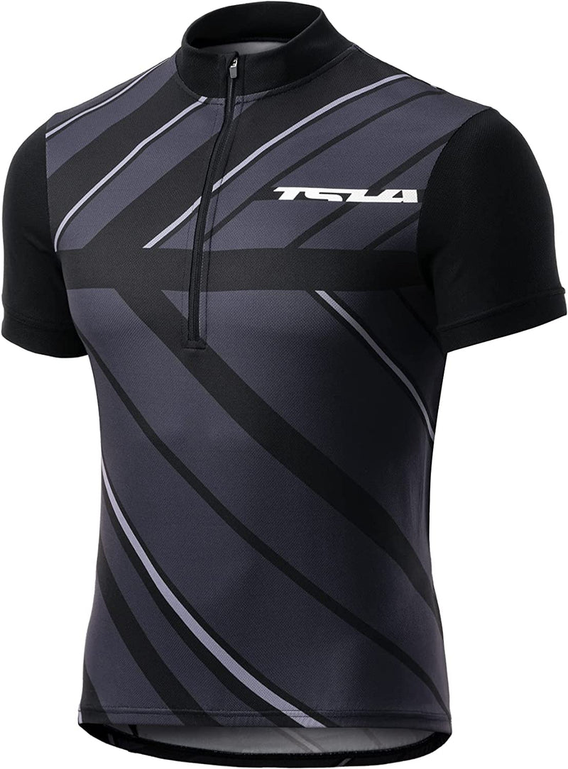 TSLA Men'S Short Sleeve Bike Cycling Jersey, Quick Dry Breathable Reflective Biking Shirts with 3 Rear Pockets Sporting Goods > Outdoor Recreation > Cycling > Cycling Apparel & Accessories TSLA Short Sleeve Print Night Track Large 