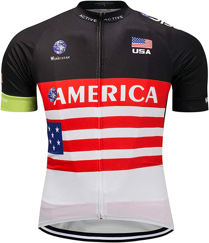 Cycling Jersey Short Sleeve USA Style Bike Tops with Pocket Reflective Stripe Sporting Goods > Outdoor Recreation > Cycling > Cycling Apparel & Accessories redorange America 1 Large 