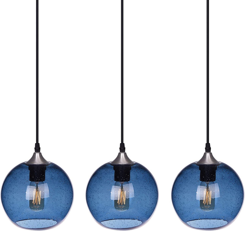 ARIAMOTION Plug in Pendant Lights with Cord Blue Glass Hanging Lighting 15 Ft Hemp Rope Seeded Bubble Globe 7.4" Diam 2-Pack Home & Garden > Lighting > Lighting Fixtures ARIAMOTION 7" Capri Blue-3 Pack 7" Diam 