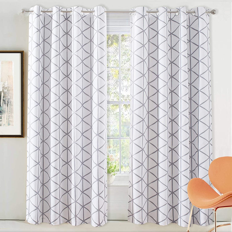 Driftaway Raymond Geometric Triangle Trellis Pattern Lined Thermal Insulated Blackout Grommet Energy Saving Window Curtains 2 Layers 2 Panels Each 52 Inch by 84 Inch Soft White and Gray Home & Garden > Decor > Window Treatments > Curtains & Drapes DriftAway Grey 52"x84" 