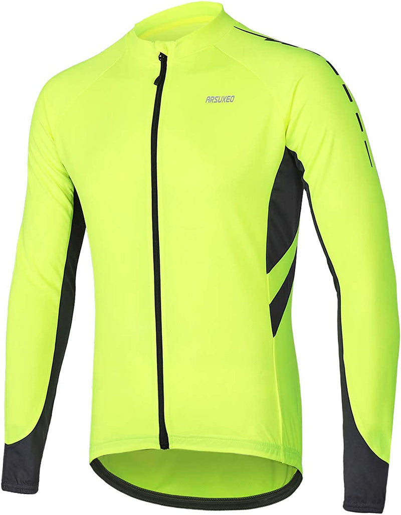 ARSUXEO Men'S Full Zipper Long Sleeves Cycling Jersey Bicycle MTB Bike Shirt 6030 Sporting Goods > Outdoor Recreation > Cycling > Cycling Apparel & Accessories ARSUXEO Green X-Large 