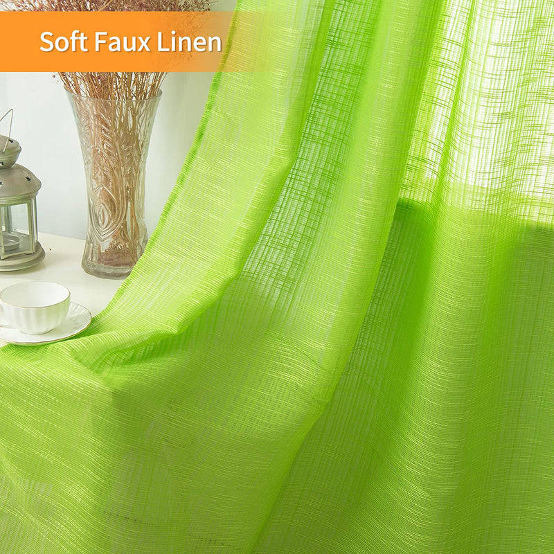 Lorena'S Collection Faux Linen Sheer Curtain 84 Inch Limegreen Textured Voile Sheer Curtains Grommet Top Curtain Lightweight Floor Length Window Curtains for Bedroom & Living Room 2 Panels 36"X84"