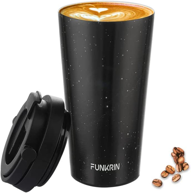 Funkrin Insulated Travel Coffee Mug with Ceramic Coating, Personalized Gifts for Men Women Kids, 16Oz Stainless Steel Tumbler with Flip Lid Portable Handle, Double Wall Leak-Proof Thermos Mug Home & Garden > Kitchen & Dining > Tableware > Drinkware Funkrin Meteor 1 Count (Pack of 1) 