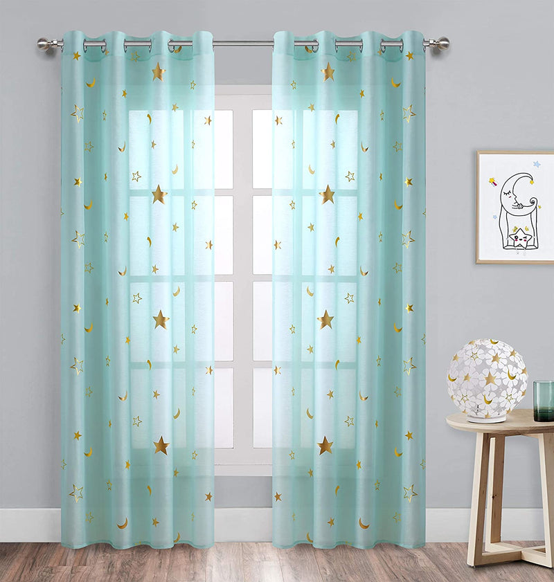 Girl Curtains for Bedroom Pink with Gold Stars Blackout Window Drapes for Nursery Heavy and Soft Energy Efficient Grommet Top 52 Inch Wide by 84 Inch Long Set of 2 Home & Garden > Decor > Window Treatments > Curtains & Drapes Gold Dandelion Gold Green 52 in x 84 in 