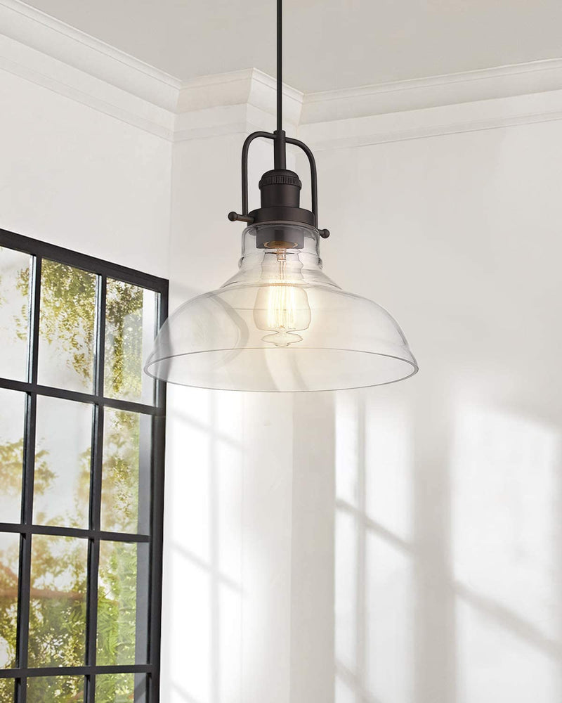 FEMILA Vintage Pendant Lighting, Farmhouse Schoolhouse Hanging Light Fixture with Adjustable Height, Clear Glass Shade, Oil Rubbed Bronze Finish, 4FY09-MP ORB Home & Garden > Lighting > Lighting Fixtures FEMILA   