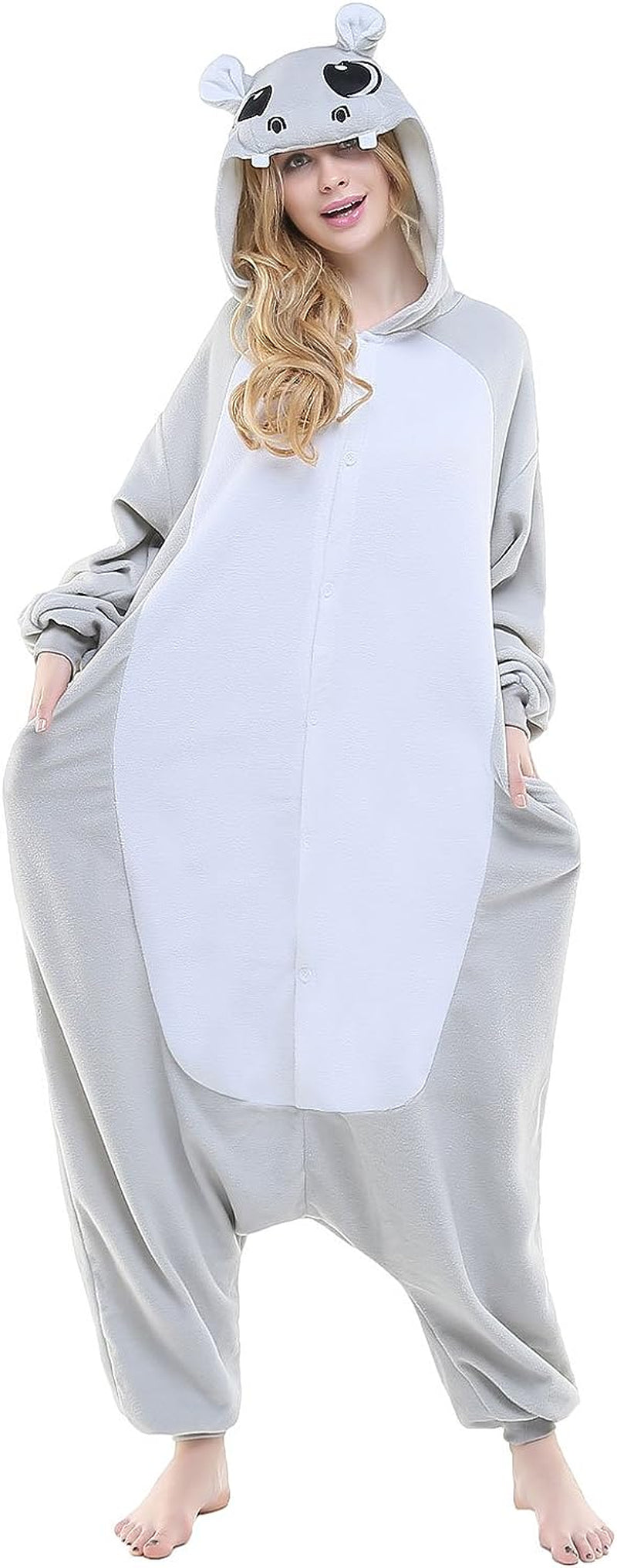 CANASOUR Adult Halloween Onesie Pajamas Anime Unisex Cosplay One Piece Anime Cosplay Christmas Party Costume  CANASOUR Grey Hippo X-Large 