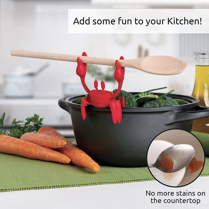 OTOTO Red the Crab Silicone Utensil Rest - Kitchen Gifts, Silicone Spoon Rest for Stove Top - Heat-Resistant Kitchen and Grill Utensil Holder - Non-Slip Spoon Holder Stove Organizer, Steam Releaser