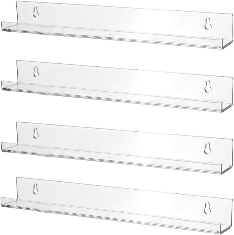 Sooyee 3 Pack 15 Inch Acrylic Invisible Kids Floating Book Shelves for Kids Room,Modern Picture Ledge Display Shelf Toy Storage Wall Shelves,Clear Furniture > Shelving > Wall Shelves & Ledges Sooyee 4 PACK  