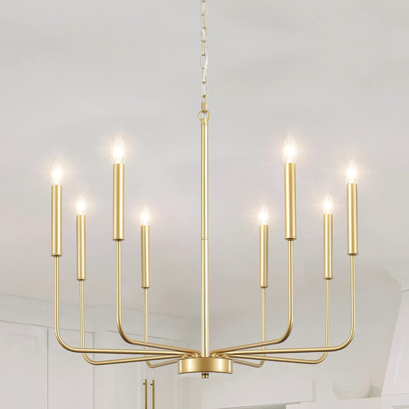 LASENCHOO 8 Lights Farmhouse Chandelier, Black and Gold Modern Chandelier, Classic Candle Pendant Lighting for Kitchen Island Living Room Bedroom Foyer Entryway Dining Room Hanging Lighting Fixtures Home & Garden > Lighting > Lighting Fixtures > Chandeliers LASENCHOO 8 Lights-Gold-E12  