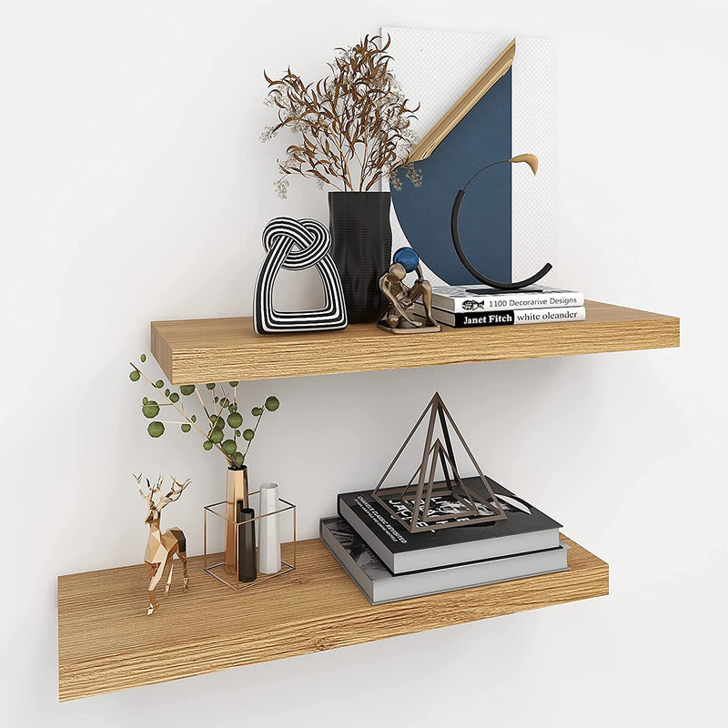 INHABIT UNION White Floating Shelves for Wall-24In Wall Mounted Display Ledge Shelves Perfect for Bedroom Bathroom Living Room and Kitchen Decoration Storage Furniture > Shelving > Wall Shelves & Ledges INHABIT UNION Oak  