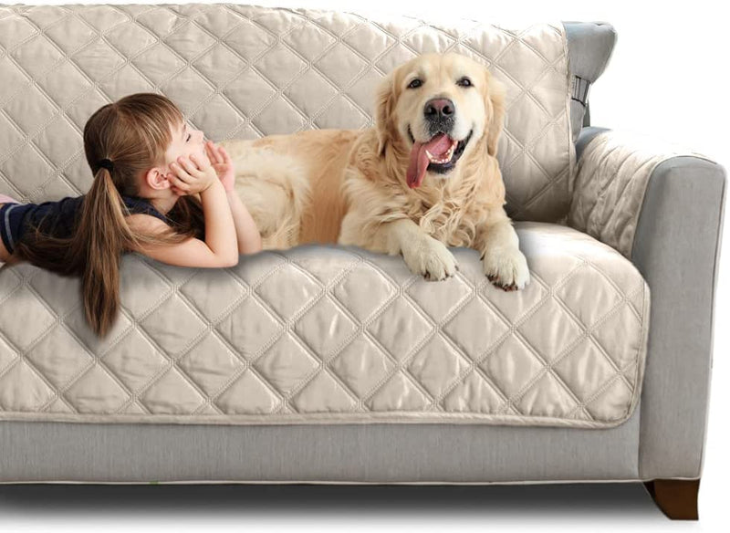 MIGHTY MONKEY Patented Sofa Slipcover, Reversible Tear Resistant Soft Quilted Microfiber, XL 78” Seat Width, Durable Furniture Stain Protector with Straps, Washable Couch Cover, Chevron Navy White Home & Garden > Decor > Chair & Sofa Cushions MIGHTY MONKEY Beige/Latte Couch Sofa Oversized 