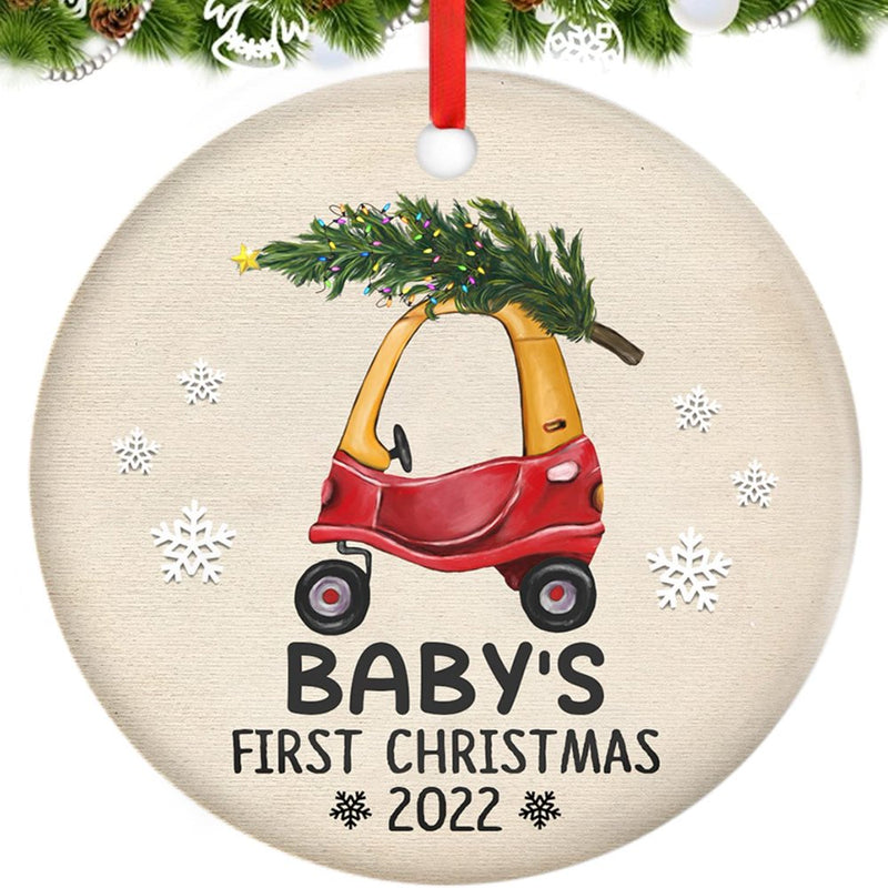 Our First Christmas as Grandparents round Ceramic Ornament Wreath Christmas Ornament Double-Sided Printed Christmas Tree Decorations 3Inch Flat  fuzhoudailanmaoyiyouxiangongsi D-8  