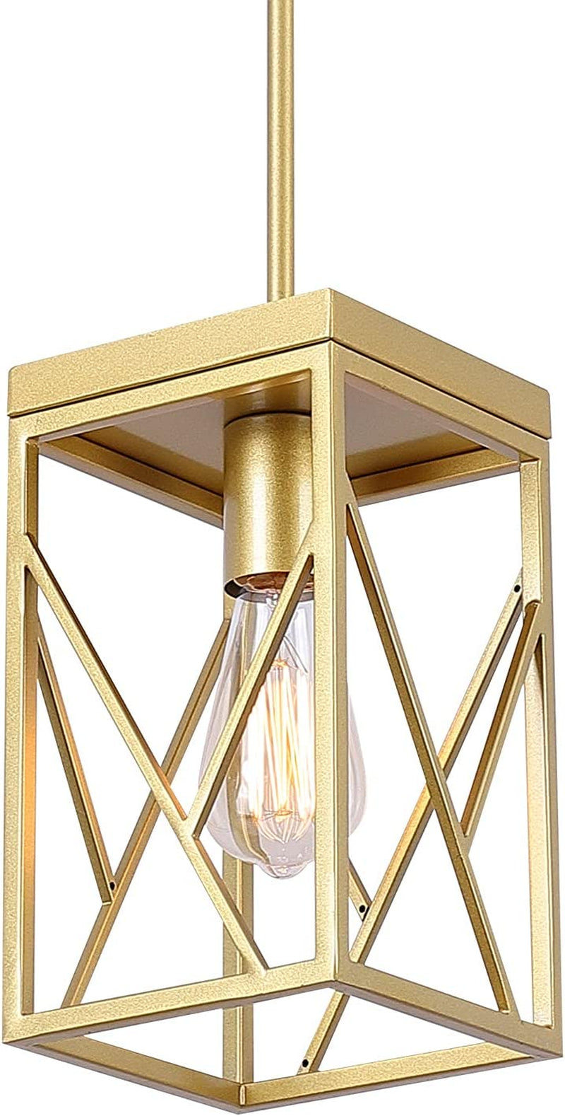 Fivess Lighting Modern Gold Pendant Light with Metal Cage, One-Light Adjustable Rods Mini Pendant Lighting Fixture for Kitchen Island Cafe Bar Farmhouse