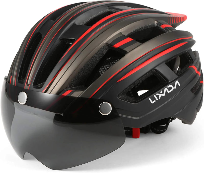 Lixada Adult Bike Helmet Mountain Bike Helmet with Detachable Magnetic Goggles Removable Sun Visor Adjustable Mountain & Road Bicycle Helmets for Men Women Cycling Helmets Sporting Goods > Outdoor Recreation > Cycling > Cycling Apparel & Accessories > Bicycle Helmets Lixada Red & grey  
