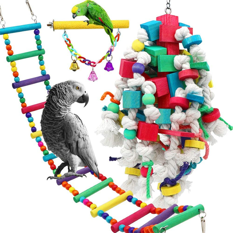 Large Bird Swing Toys, 3 PCS Big Parrots Chewing Natural Wood with Bells Toys for Childhood Macaws Cokatoos, Alexandrine Parakeet, African Grey Parrot and a Variety of Medium Finch Animals & Pet Supplies > Pet Supplies > Bird Supplies > Bird Toys PETUOL   