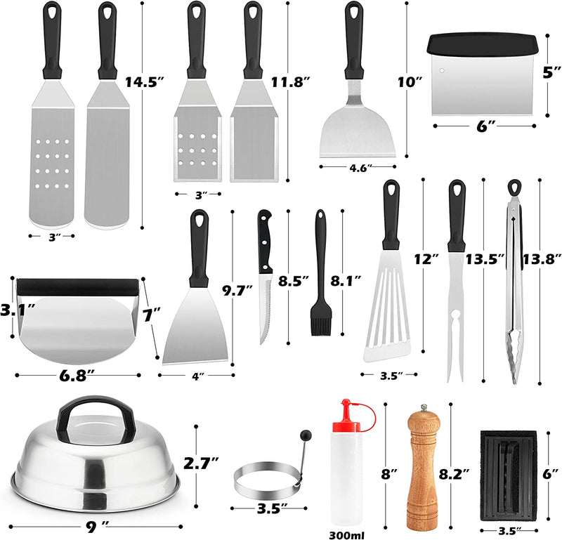 Griddle Accessories Kit of 22, Hasteel Heavy Duty Metal Spatula Set with Melting Domes, Stainless Steel Griddle Tools for Flat Top Teppanyaki Camping Cooking Indoor & Outdoor, Dishwasher Safe & Hooks Home & Garden > Kitchen & Dining > Kitchen Tools & Utensils HaSteeL   