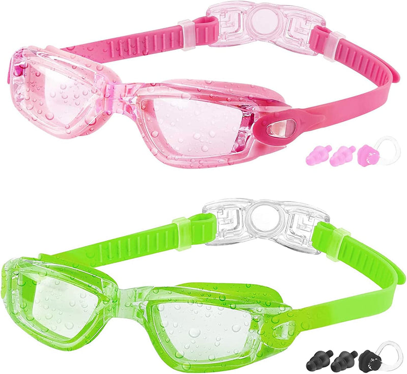 Kids Swim Goggles, 2 Packs Swimming Goggles for Kids Girls Boys and Child Age 4-16 Sporting Goods > Outdoor Recreation > Boating & Water Sports > Swimming > Swim Goggles & Masks COOLOO 13.light Pink&green  