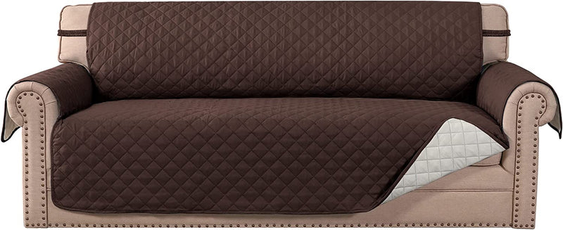 Meillemaison Sofa Slipcovers Reversible Quilted Chair Cover Water Resistant Furniture Protector with Elastic Straps for Pets/ Kids/ Dog(Chair, Black/Grey) (MMCLKSFD01C6) Home & Garden > Decor > Chair & Sofa Cushions MeilleMaison Chocolate/Beige Sofa 