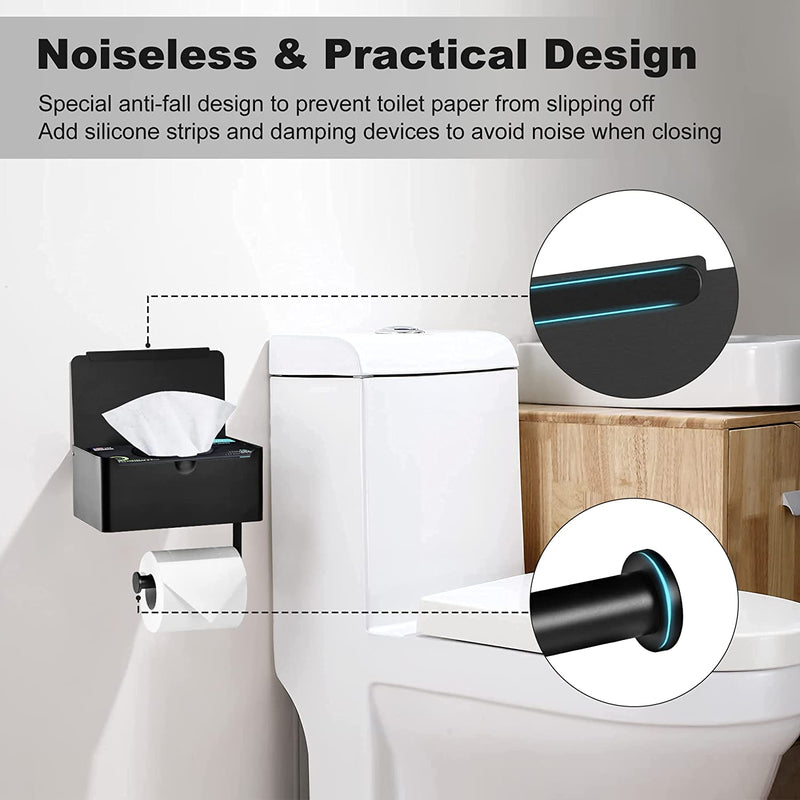 Toilet Paper Holder with Shelf, Flushable Adult/Baby Wipes Dispenser & Storage Fits for Any Bathroom, 304 Stainless Steel Wall Mount Bathroom Organizer, Keep Your Wet Wipes Hidden, Matte Black, Large Home & Garden > Household Supplies > Storage & Organization POKIPO   