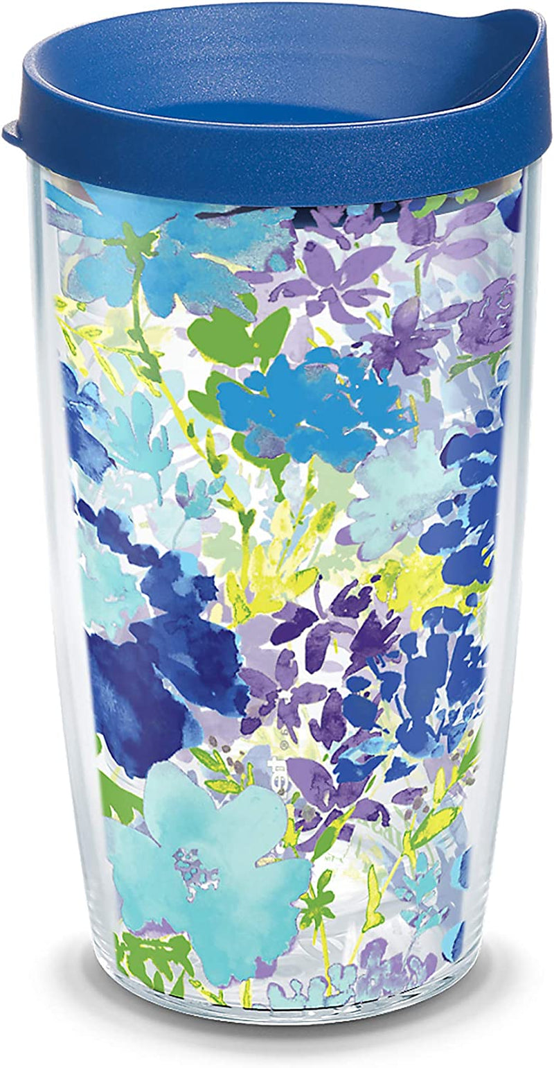 Tervis Made in USA Double Walled Fiesta Insulated Tumbler Cup Keeps Drinks Cold & Hot, 16Oz Mug - Purple Lid, Purple Floral Home & Garden > Kitchen & Dining > Tableware > Drinkware Tervis Classic - Blue Lid 16oz 