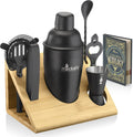 ROCKSLY Mixology Bartender Kit and Cocktail Shaker Set for Drink Mixing | Mixology Set with 6 Bar Set Tools and Bamboo Stand Makes It the Perfect Home Cocktail Kit | Complete Bartender Kit (Black)
