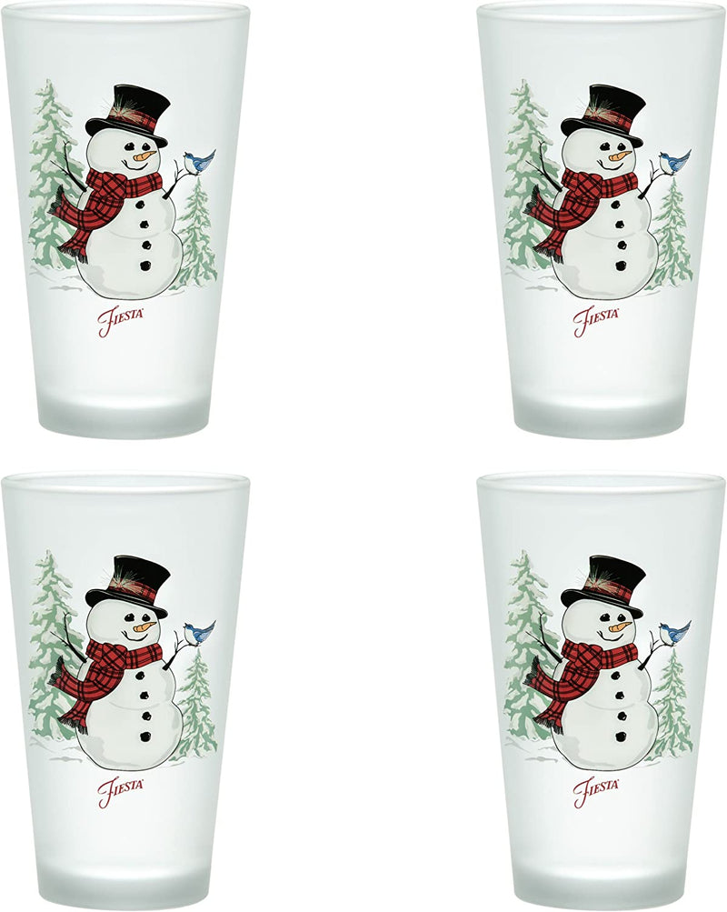 Officially Licensed Fiesta Snowman Frosted Glass Set of 4 (Cooler, 16-Ounce)