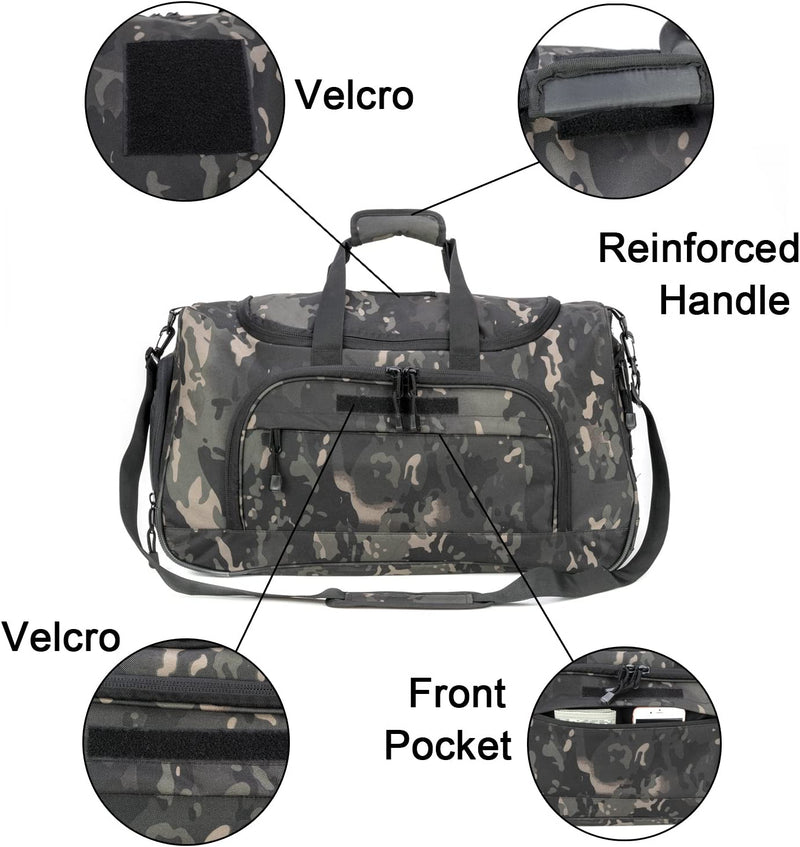 PANS Military Waterproof Duffel Bag Tactical Outdoor Gym Bag Army Carry on Bag with Shoes Compartment,Molle System,Shoulder Bag&Handbag for Sports Travel Camping Hunting(Black-Multicam-B) Home & Garden > Household Supplies > Storage & Organization PANS   