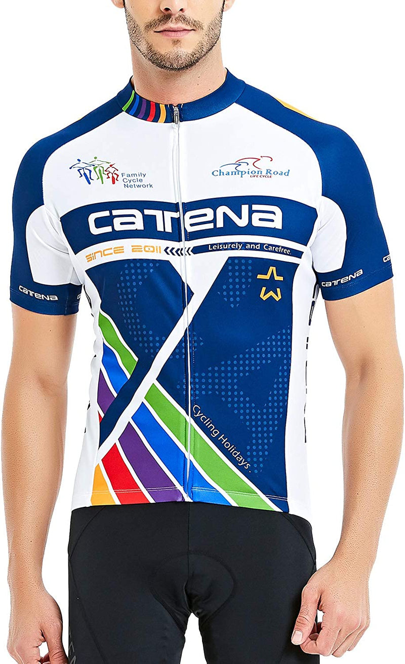 CATENA Men'S Cycling Jersey Short Sleeve Shirt Running Top Moisture Wicking Workout Sports T-Shirt Sporting Goods > Outdoor Recreation > Cycling > Cycling Apparel & Accessories CATENA Blue-17 XX-Large 