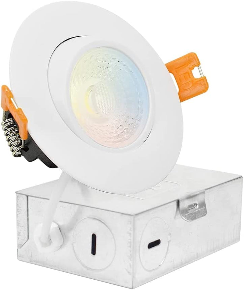 ASD 4 Inch LED Gimbal Recessed Lighting with Junction Box, 9W 630Lm, 3000K/4000K/5000K Selectable, IC Rated LED Downlight Gimbal, Dimmable Angled Directional Swivel Light, Energy Star ETL