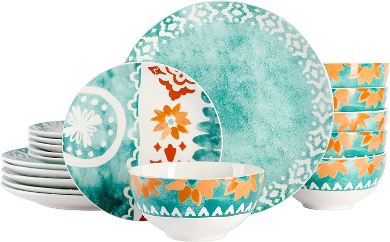 Spice by Tia Mowry Goji Blossom Decorated Porcelain Dinnerware Set, Blue, 12-Piece Home & Garden > Kitchen & Dining > Tableware > Dinnerware SPICE BY TIA MOWRY Golden Green 18-Piece 