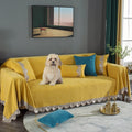 DREAMINGO Sofa Covers, Striped Texture Yellow Couch Cover, Chenille Couch Cover for Dogs, Universal Couch Covers for 3 Cushion Couch Sofa, Sectional L Shape Couch Furniture Protector Covers, 71X134In Home & Garden > Decor > Chair & Sofa Cushions DREAMINGO 13# Bright Yellow X-Large 71" x 134" 