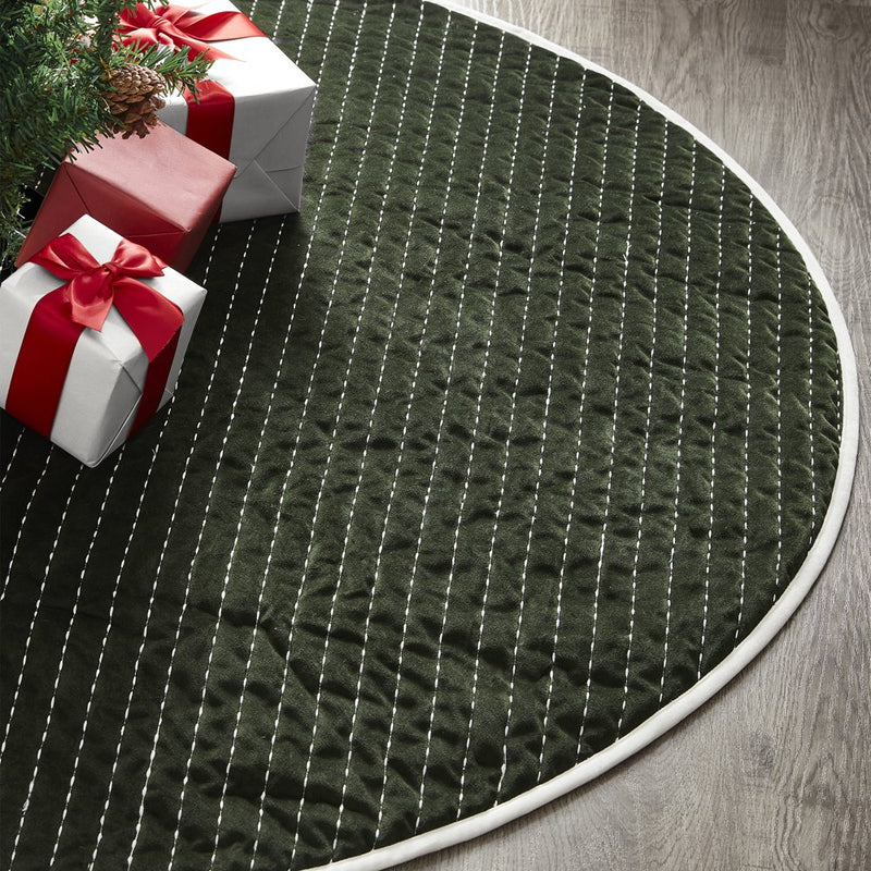 My Texas House Quinn Pick Stitch Stripe Green Velvet Christmas Tree Skirt, 52" Home & Garden > Decor > Seasonal & Holiday Decorations > Christmas Tree Skirts Textiles From Europe   