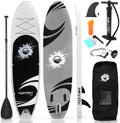 Serenelife Inflatable Stand up Paddle Board (6 Inches Thick) with Premium SUP Accessories & Carry Bag | Wide Stance, Bottom Fin for Paddling, Surf Control, Non-Slip Deck | Youth & Adult Standing Boat Sporting Goods > Outdoor Recreation > Fishing > Fishing Rods SenerelifeHome Black and Gray Paddle Board 