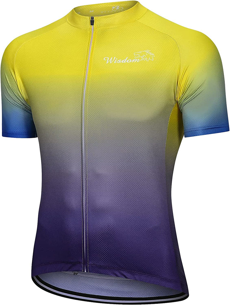 Wisdom Leaves Men'S Cycling Bike Jersey Short Sleeve with 3 Rear Pockets Biking Shirts Moisture Wicking and Breathable Sporting Goods > Outdoor Recreation > Cycling > Cycling Apparel & Accessories Wisdom Leaves Gradient Yellow Medium 