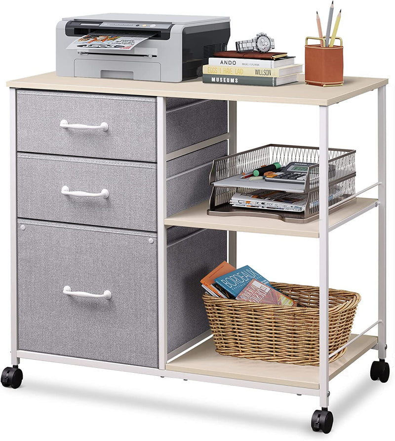 DEVAISE 3 Drawer Mobile File Cabinet, Rolling Printer Stand with Open Storage Shelf, Fabric Lateral Filing Cabinet Fits A4 or Letter Size for Home Office, Rustic Brown Home & Garden > Household Supplies > Storage & Organization DEVAISE Light Grey  