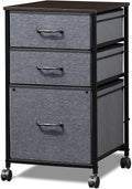 DEVAISE Mobile File Cabinet, Rolling Printer Stand with 3 Drawers, Fabric Vertical Filing Cabinet Fits A4 or Letter Size for Home Office, Charcoal Black Wood Grain Print Home & Garden > Household Supplies > Storage & Organization DEVAISE Dark grey  
