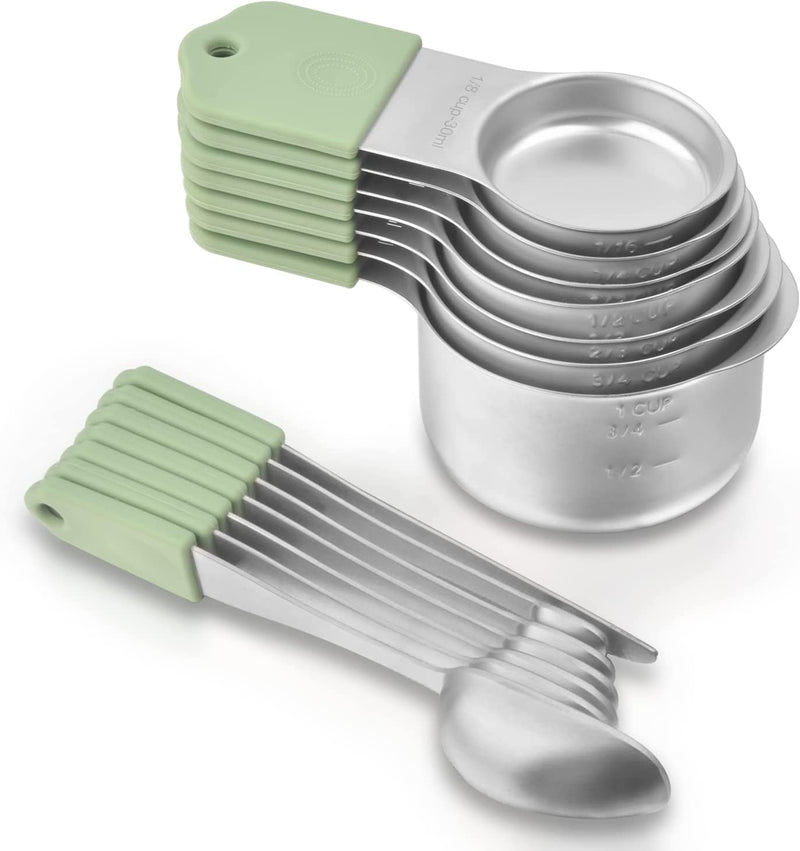 Magnetic Measuring Cups and Spoons Set, Stainless Steel Metal Stackable Nesting Measure Cups,Teaspoon, Tablespoon, 14 Pcs Silicone Handle Kitchen Cooking & Baking Tools, 7 Cups & 6 Spoons &1 Leveler Home & Garden > Kitchen & Dining > Kitchen Tools & Utensils WARMHEART Light Green 14 set 