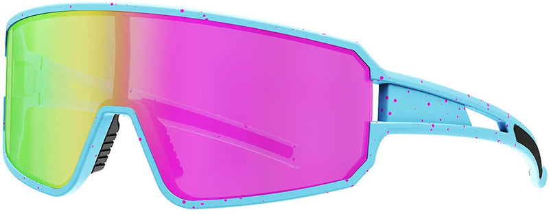 SPOSUNE Polarized Cycling Glasses for Men Women , UV400 Bike Sunglasses - Sport Eyewear for Bicycle Baseball Running MTB Sporting Goods > Outdoor Recreation > Cycling > Cycling Apparel & Accessories sposune Light Blue&pink Lens  