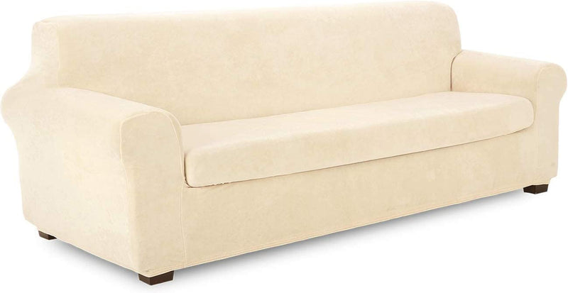 TIANSHU 2 Piece Sofa Slipcover, Stretch Oversized Couch Cover for 4 Cushion, Sofa Cover for Living Room,Stylish Jacquard Furniture Cover Protector (XL Sofa, Chocolate) Home & Garden > Decor > Chair & Sofa Cushions TIANSHU Velvet Ivory XL Sofa 