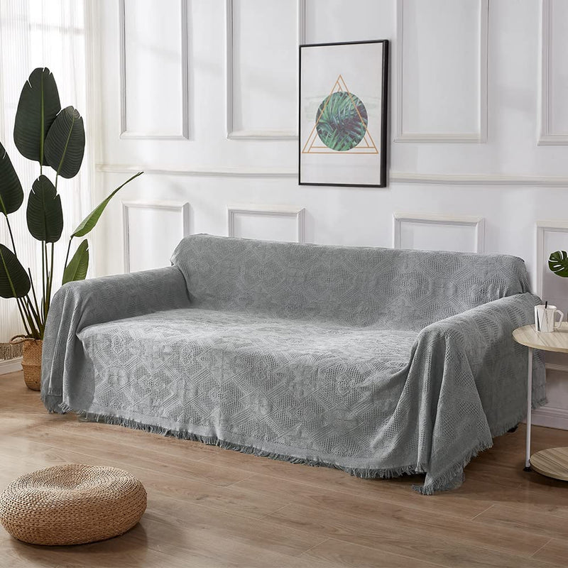 Rose Home Fashion Cotton Couch Cover Functional Sofa Covers Geometrical Woven Couch Cover Blanket Light Grey Couch Covers for 3 Cushion Couch (Large, 3 Seats) Home & Garden > Decor > Chair & Sofa Cushions Rose Home Fashion Light Grey Small 