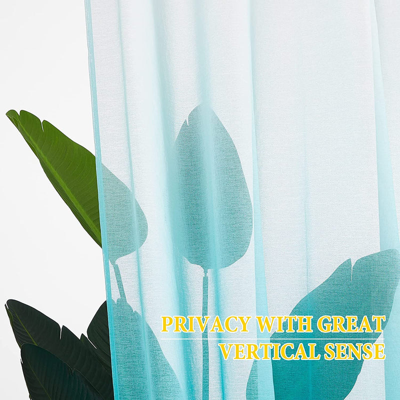 NICETOWN 2 Panels Waterproof White & Turquoise Ombre Outdoor Sheer Patio Curtains, Rustproof Grommet Linen Vertical Drapes Semi Sheer for Pool / Cabana, W54 X L84 Home & Garden > Decor > Window Treatments > Curtains & Drapes NICETOWN   