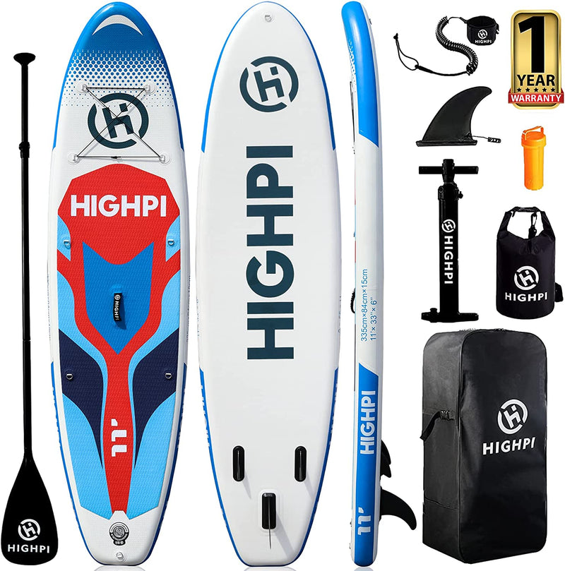 Highpi Inflatable Stand up Paddle Board 10'6''/11' Premium SUP W Accessories & Backpack, Wide Stance, Surf Control, Non-Slip Deck, Leash, Paddle and Pump, Standing Boat for Youth & Adult Sporting Goods > Outdoor Recreation > Winter Sports & Activities Highpi Passion Red  