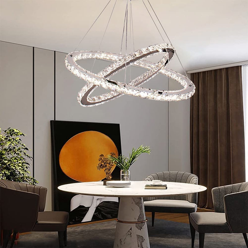Modern Crystal Chandeliers 3C Rings Led Pendant Lamp Adjustable Stainless Steel Ceiling Lighting Fixture for Living Room Dining Room Bedroom(Cool White) Home & Garden > Lighting > Lighting Fixtures > Chandeliers Generic Oval-multi Color  