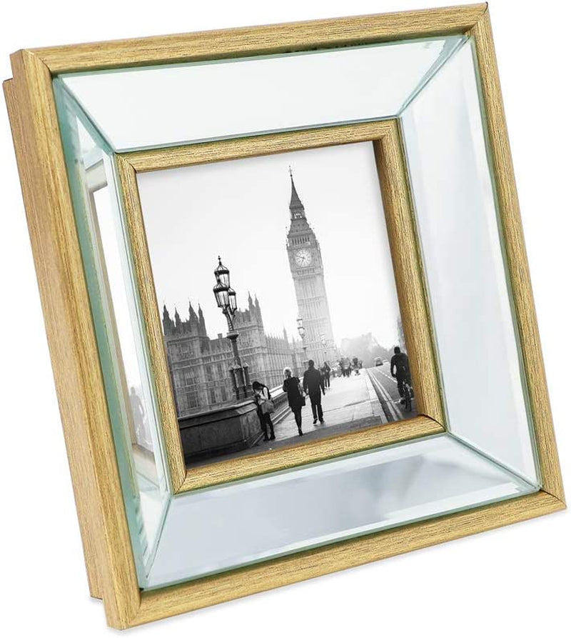 Isaac Jacobs 8X10 Gold Beveled Mirror Picture Frame - Classic Mirrored Frame with Deep Slanted Angle Made for Wall Décor Display, Photo Gallery and Wall Art (8X10, Gold) Home & Garden > Decor > Picture Frames Isaac Jacobs International Gold 4x4 